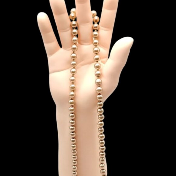Vintage Long Champagne Faux Pearl Necklace Heavy Hand Knotted Single Strand Bead - Picture 11 of 16